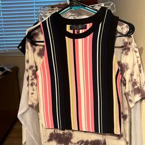 Bumble Gum Pink, multicolor skirt & top set.